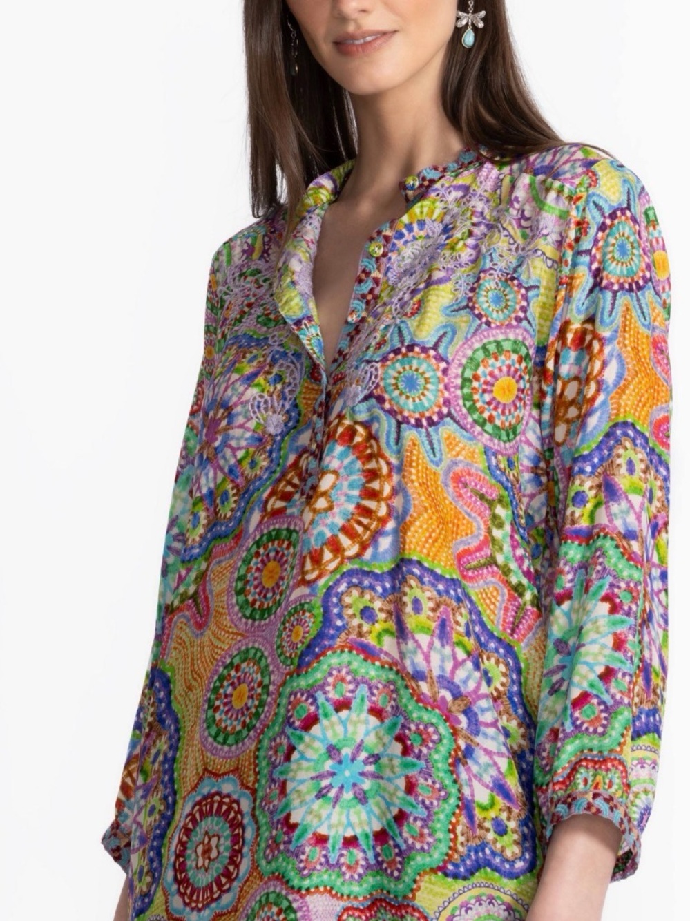 Johnny Was Leena Multicolor Medallion Print Tunic Top